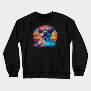 pitbull dog with sunglasses Crewneck Sweatshirt